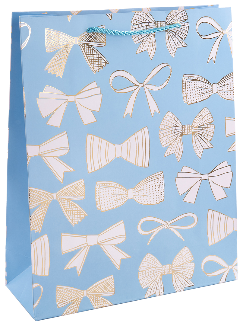 Пакет подарочный, 210гр, Бантики, Дизайн №3, Металлик, 24*18*8,5 см, 1 шт.