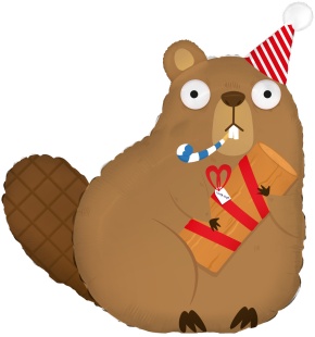 Шар (31''/79 см) Фигура, Бобр с подарком, 1 шт. в уп.