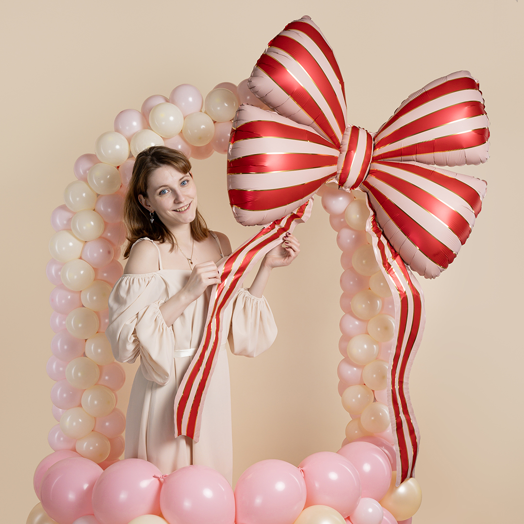 Шар (61''/155 см) Фигура, Бант, Стильные полоски, Красный, 1 шт.