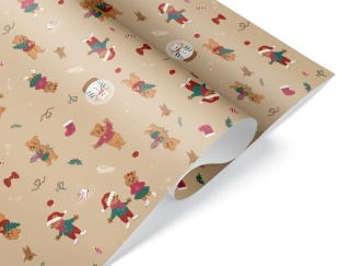 Упаковочная бумага 80гр (0,7*1 м) Новогодние мишки, 1 шт.