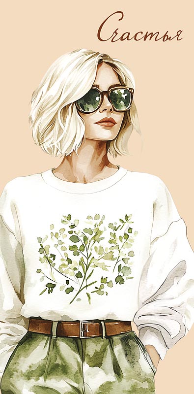 Конверты для денег, Счастья (стильная девушка), с блестками, 10 шт.