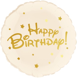Шар (18''/46 см) Круг, Happy Birthday (золотые звезды), Бежевый, 1 шт. в уп.