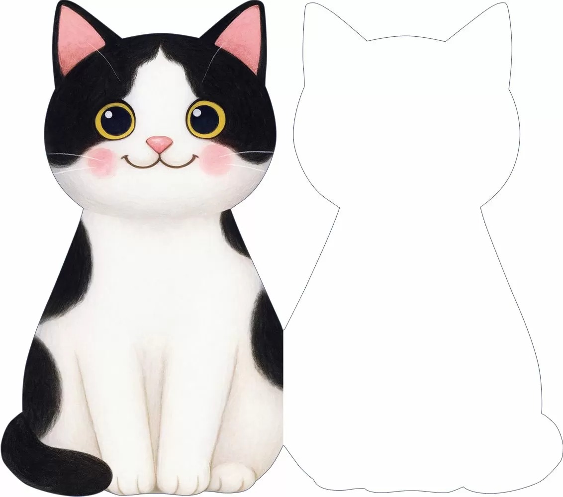 Открытка, Черно-белый котик, 10,4*18,2 см, 10 шт.