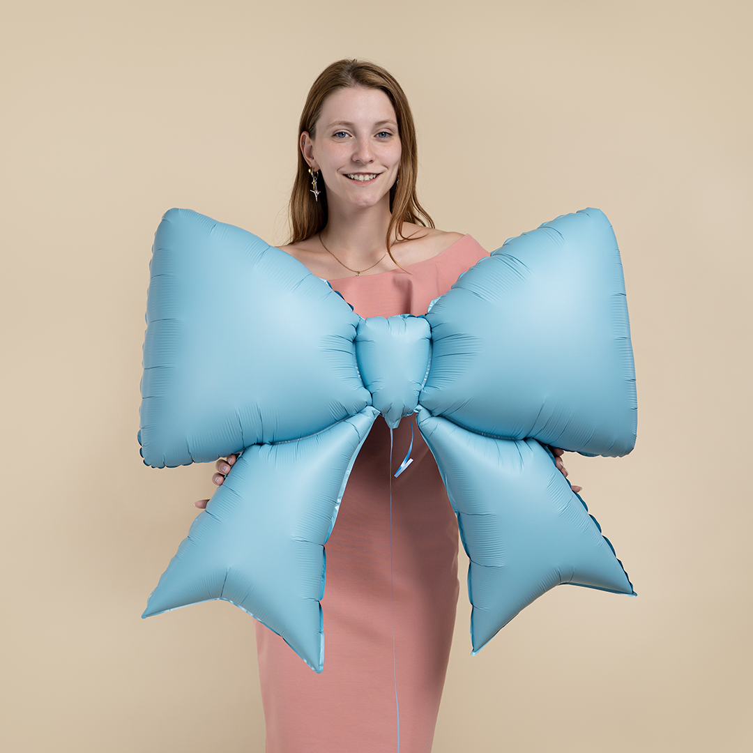 Шар (39''/99 см) Фигура, Бант, Голубой, Сатин, 1 шт. в уп.