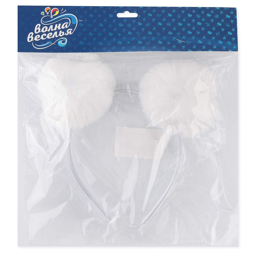 Ободок, Пушистые помпончики, Белый, 1 шт. 