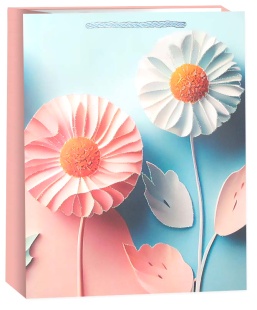 Пакет подарочный, 210гр, Бумажные цветы, Дизайн №4, с блестками, 23*18*10 см, 1 шт.