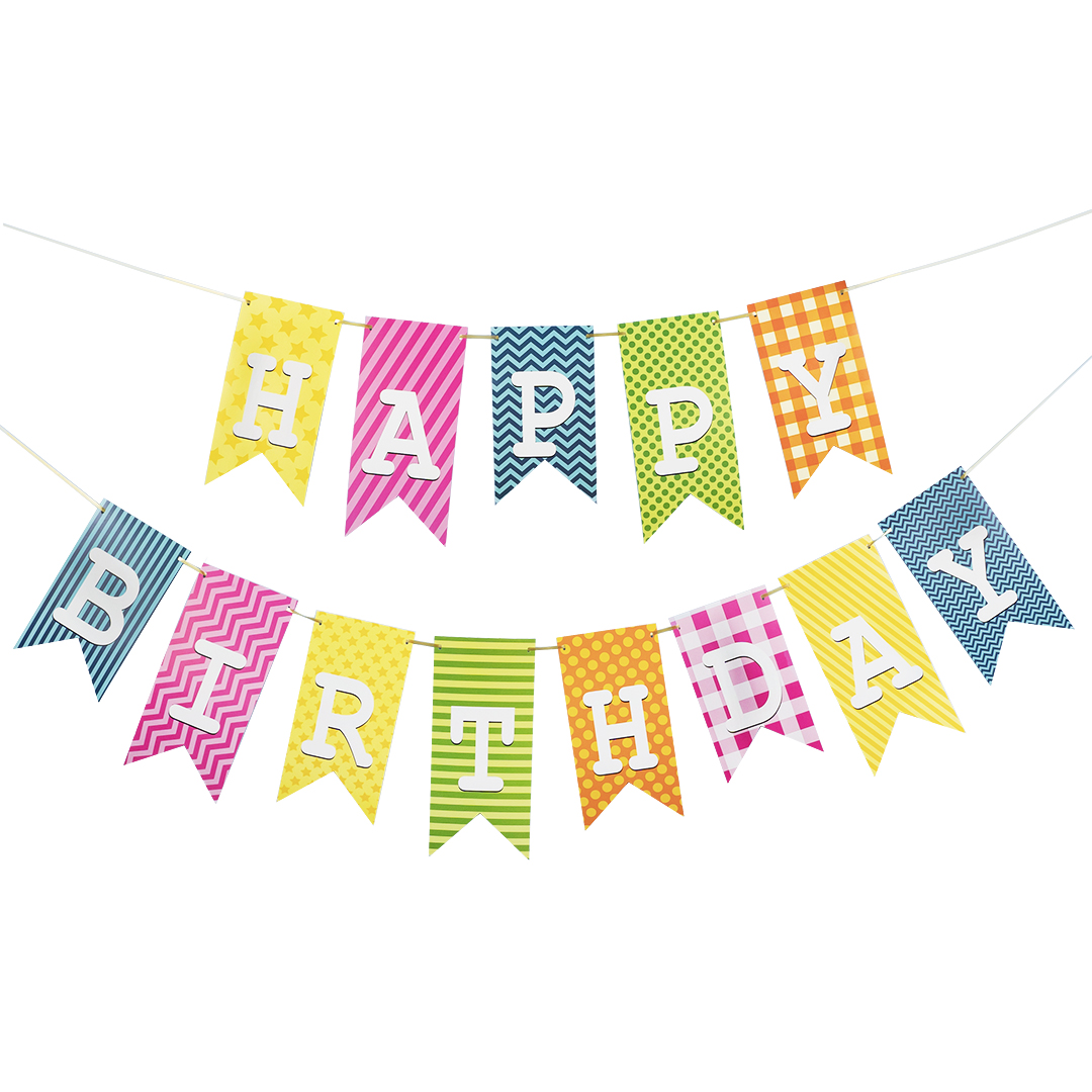Гирлянда Флажки, Happy Birthday, Ассорти дизайнов, 160 см, 1 упак.