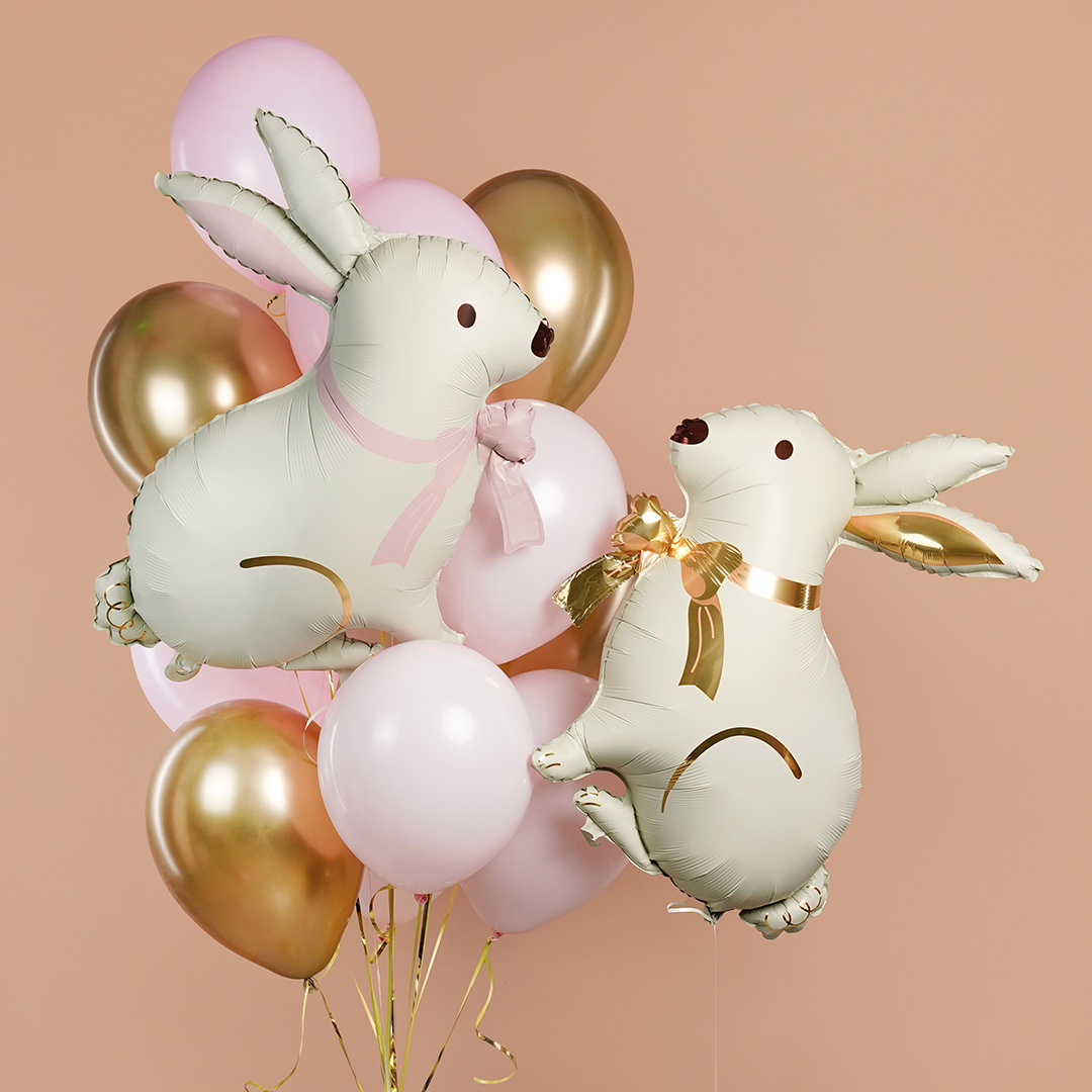 Шар (33''/84 см) Фигура, Зайка с розовым бантиком, Сатин, 1 шт.