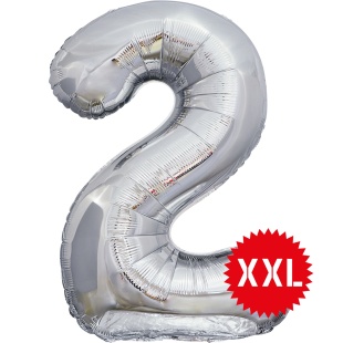 Шар (50''/127 см) Цифра, 2 XXL, Серебро, 1 шт. в уп.