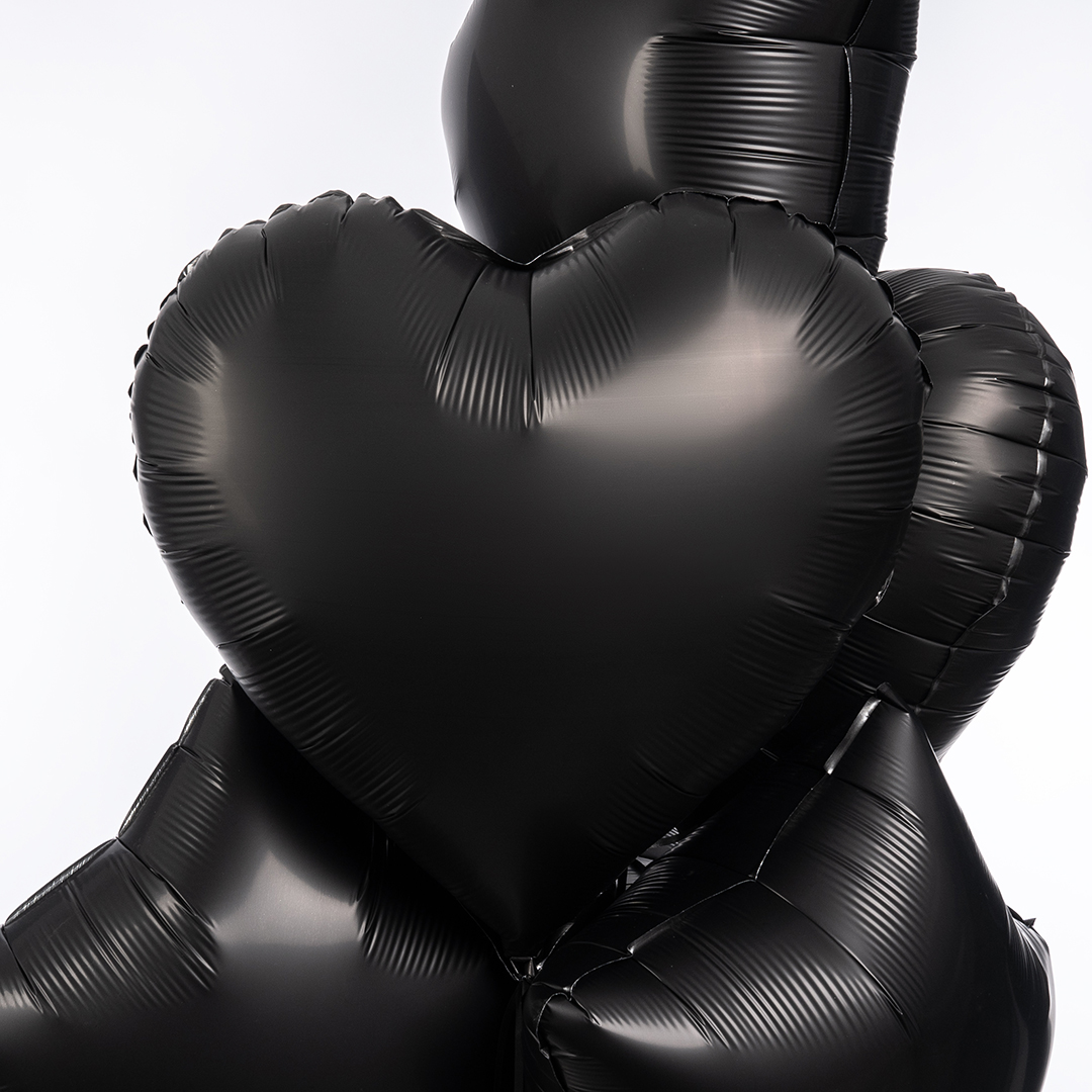 Шар (18''/46 см) Сердце, Черный, Сатин, 1 шт.
