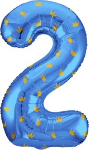 Шар (34''/86 см) Цифра, 2 Золотые короны, Голубой, 1 шт. в уп.