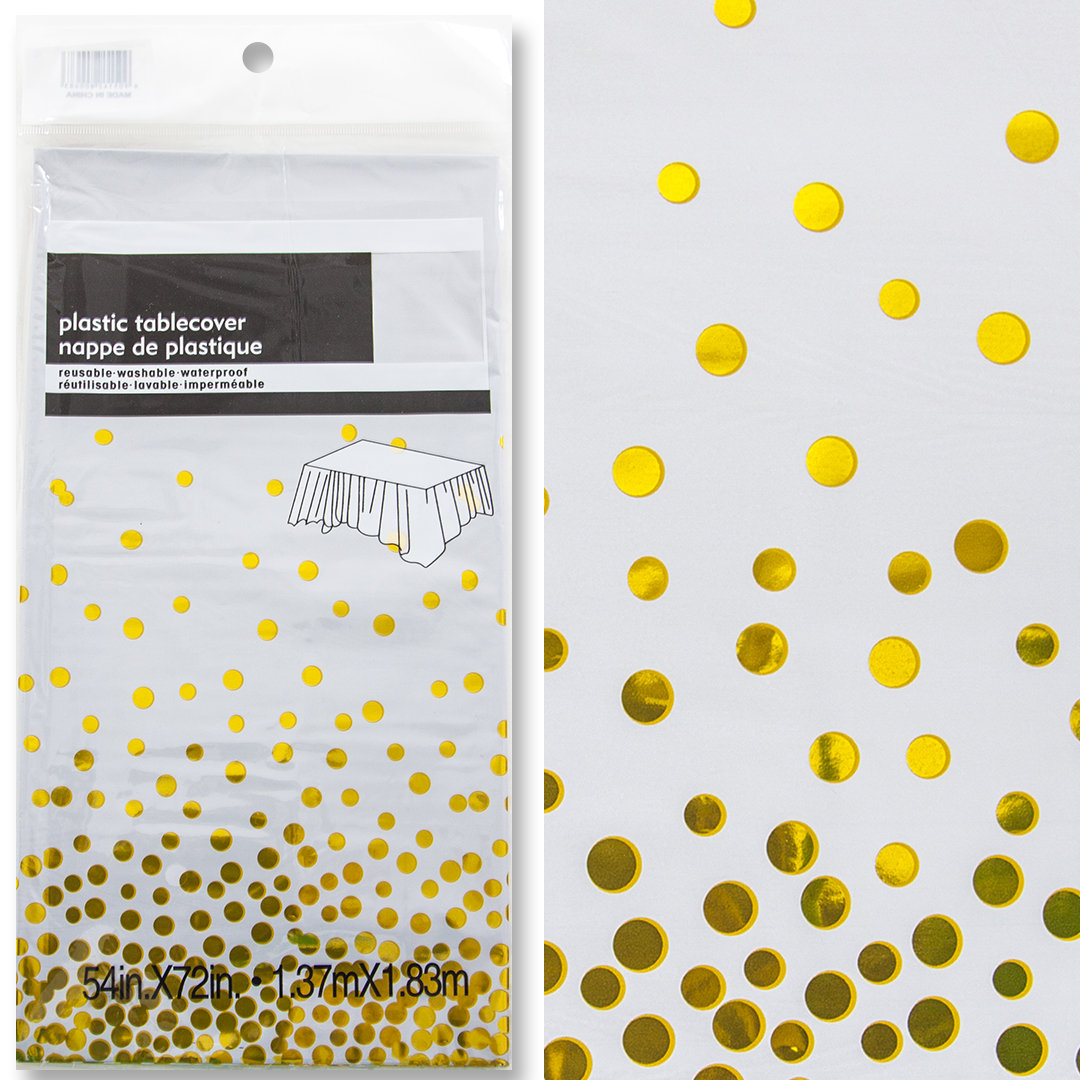 Скатерть одноразовая, Конфетти, Белый/Золото, Металлик, 137*183 см, 1 шт.