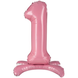 Шар (32''/81 см) Цифра на подставке, 1, Розовый, 1 шт. в уп.