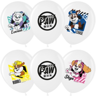 Шар (12''/30 см) Щенячий Патруль, Белый, пастель, 2 ст, 25 шт.