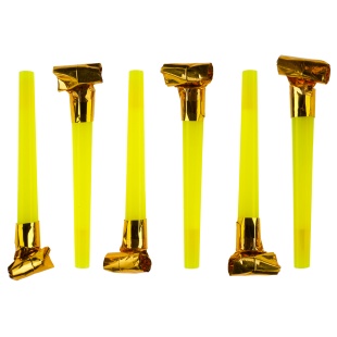 Карнавальные язычки гудки, Шумчики, Желтый/Золото, 11 см, 6 шт. в упак. 