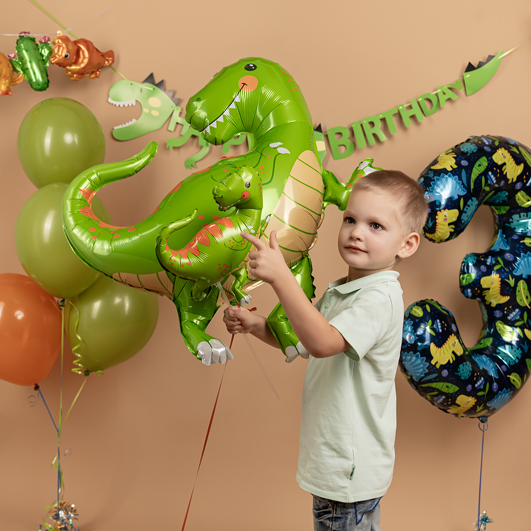 Шар (13''/33 см) Мини-фигура, Веселый динозаврик, 1 шт.