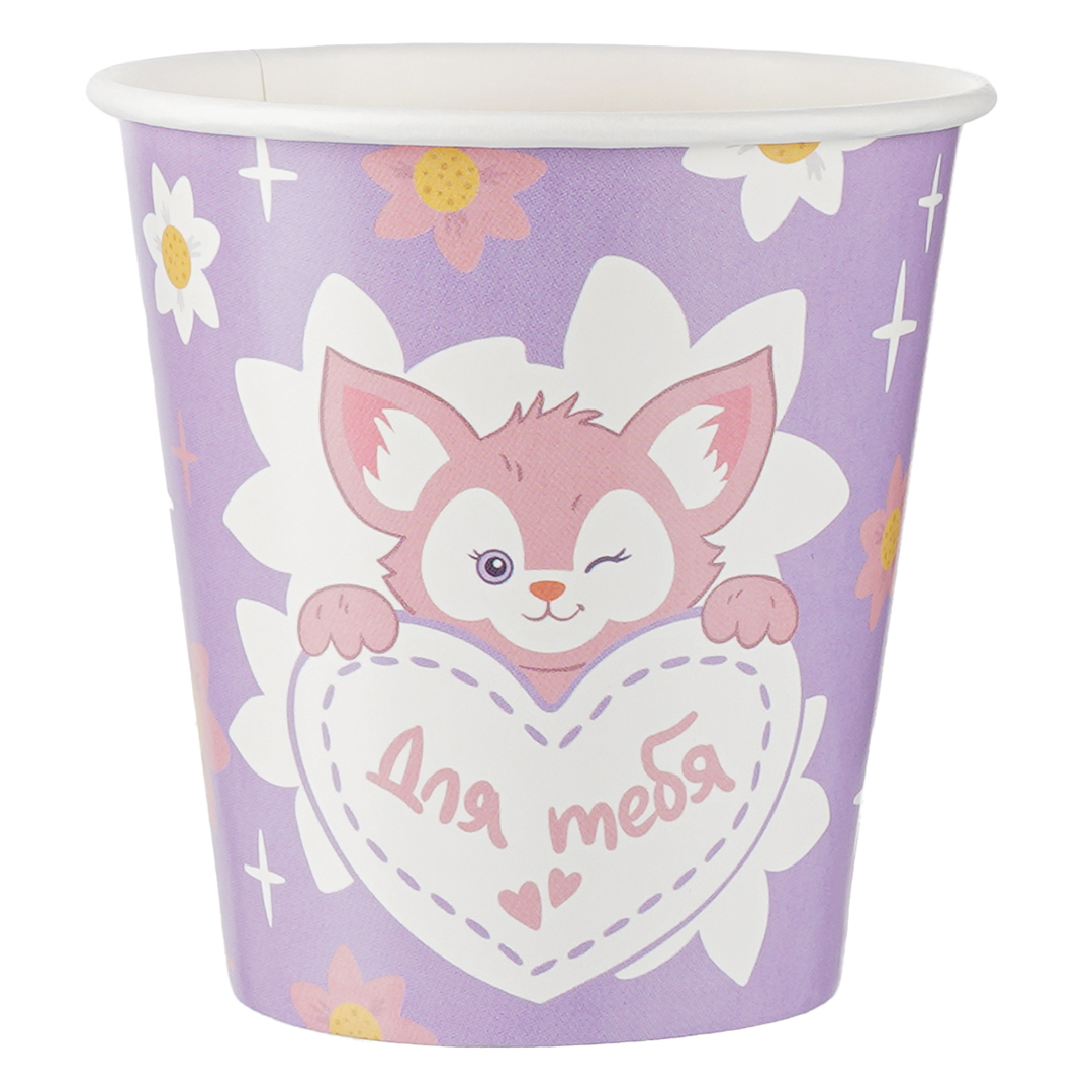 Стаканы (250 мл) Лисенок с цветком, Сиреневый, 6 шт.