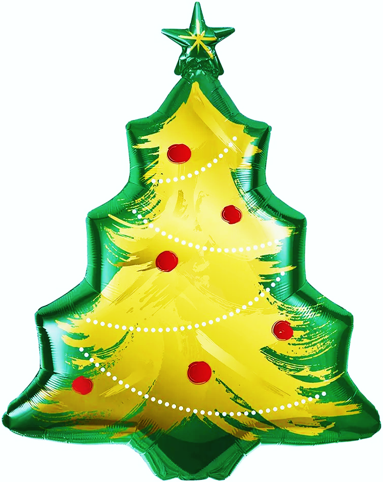 Шар (33''/84 см) Фигура, Новогодняя елочка, Зеленый/Золото, 1 шт.