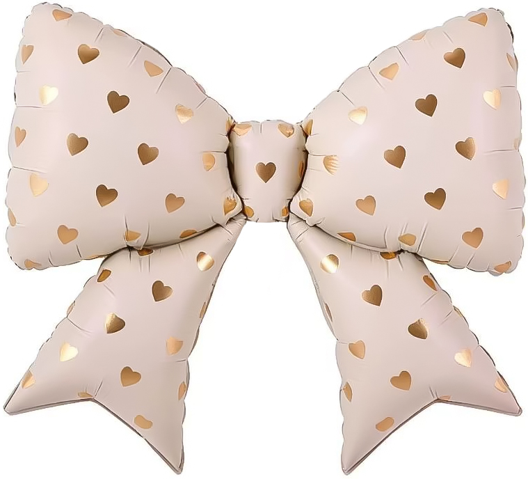 Шар (38''/97 см) Фигура, Бант, Сердечки, Кремовый, 1 шт.