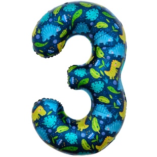 Шар (34''/86 см) Цифра, 3 Динозавры, 1 шт. в уп.