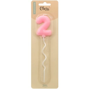 Свеча Цифра, 2 Воздушная серия, Розовый, 6 + 11 см, 1 шт. с держат.