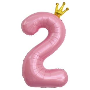 Шар (40''/102 см) Цифра, 2 Золотая корона, Розовый, 1 шт. в уп.