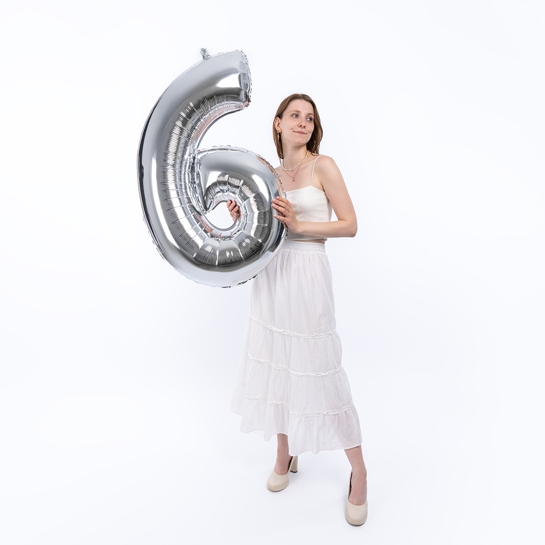 Шар (40''/102 см) Цифра, 6, Серебро, 1 шт.