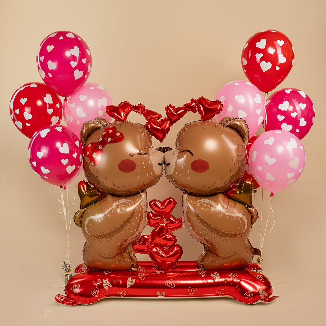 Шар 3D (59''/150 см) Фигура на подставке, Влюбленные мишки, 1 шт. в уп.