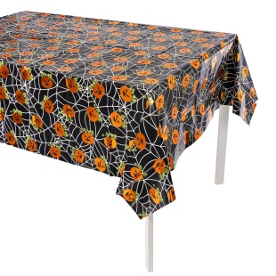 Скатерть одноразовая, Яркий Хэллоуин, Черный/Оранжевый, Металлик, 137*183 см, 1 шт.