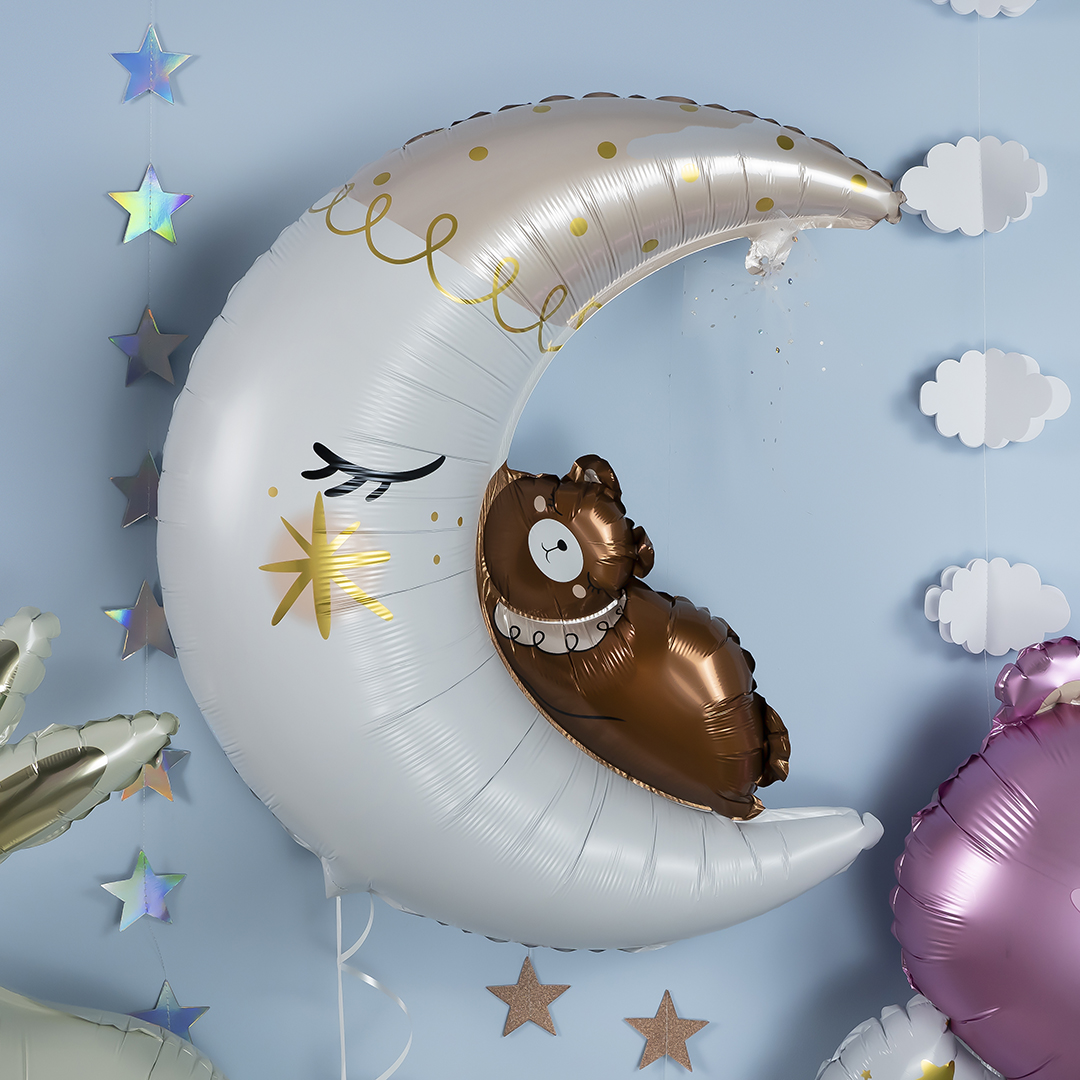 Шар (34''/86 см) Фигура, Полумесяц с медвежонком, 1 шт.
