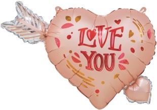 Шар (27''/69 см) Сердце, Люблю тебя (стрела Амура), Розовое Золото, 1 шт.