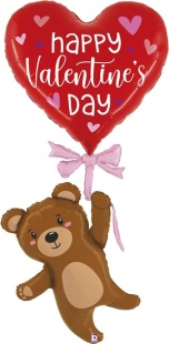 Шар (69''/175 см) Фигура, Мишка с сердечком, 1 шт. в уп.