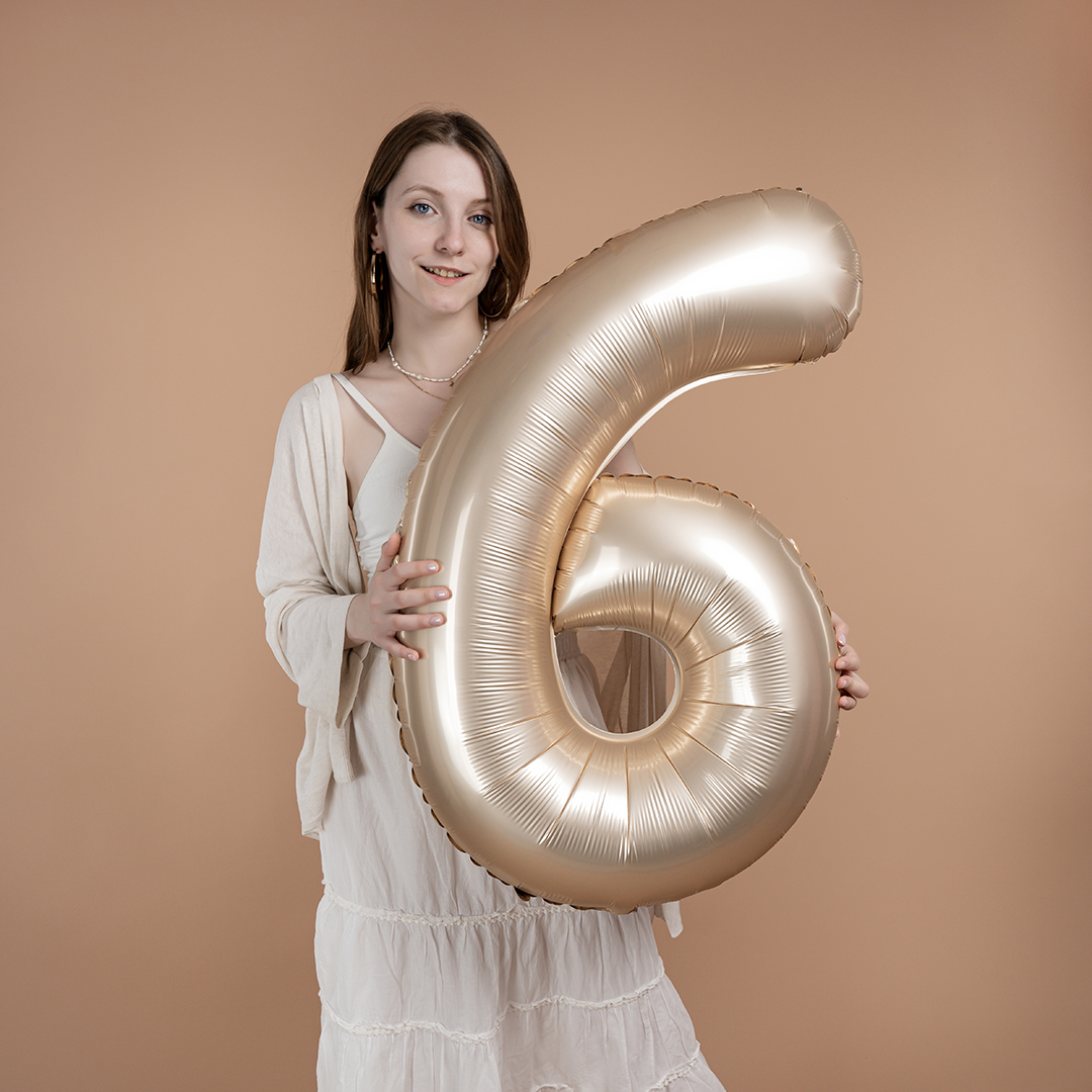 Шар (40''/102 см) Цифра, 6 Slim, Звездное Золото, Матовый, 1 шт.
