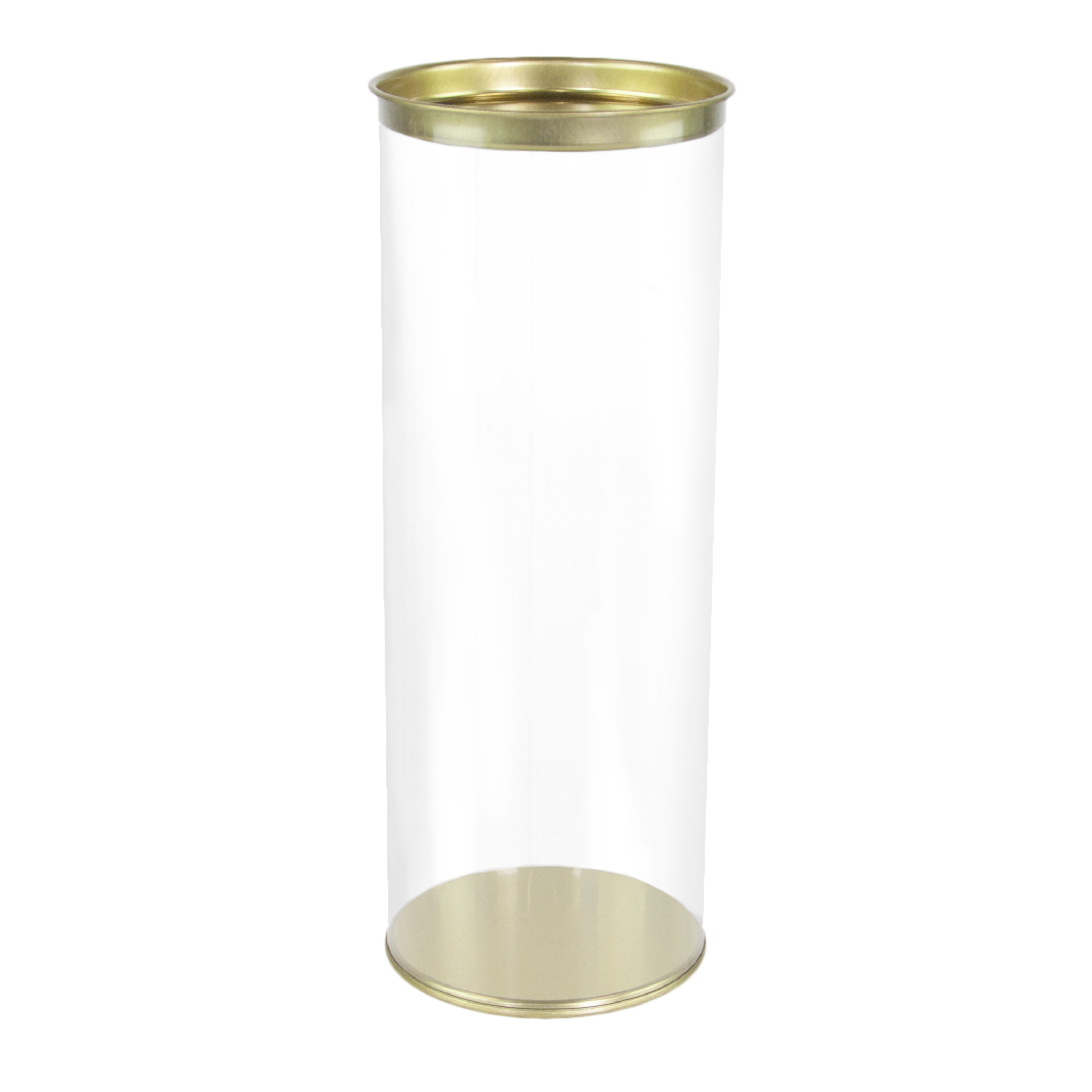 Тубус Цилиндр, с крышкой, 9,2*25 см. Прозрачный/Золото, 1 шт.