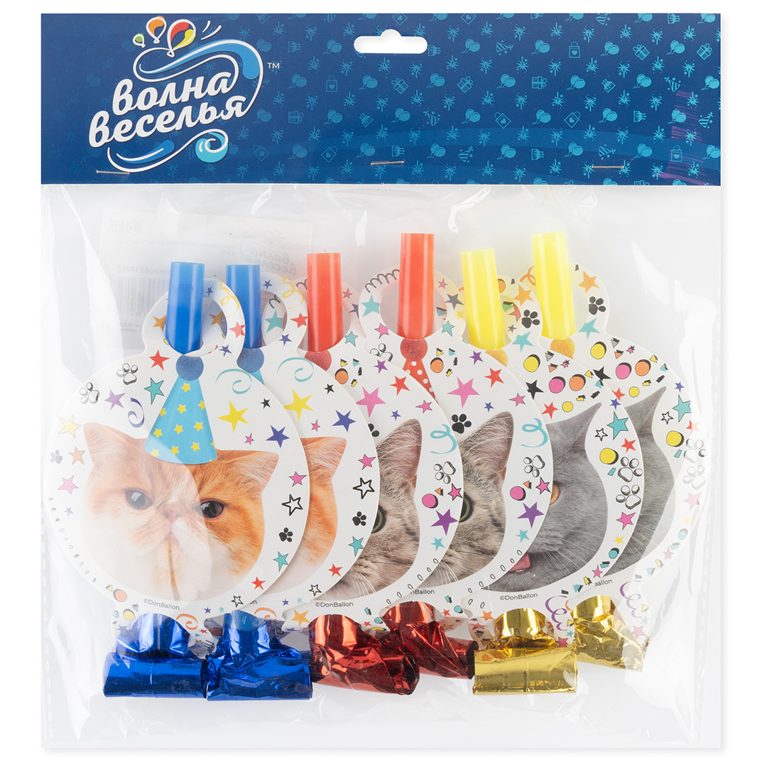 Карнавальные язычки гудки, Котики, 11 см, 6 шт. в упак. 