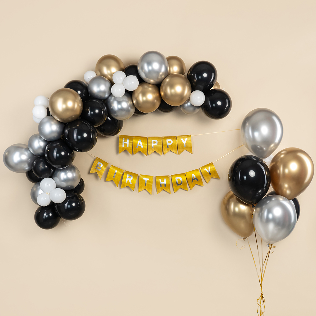 Гирлянда Флажки, Happy Birthday (фактура точки), Золото, Металлик, 500 см, 16*12 см, 1 упак.