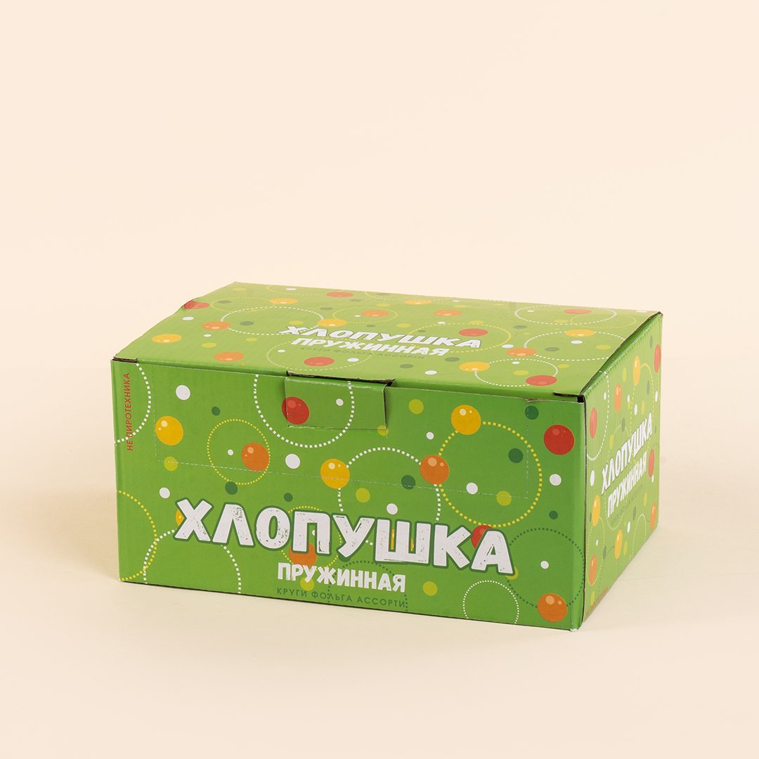 Хлопушка пружинная (4/10 см), Яркое конфетти, Круги фольга, Ассорти, 1 шт.
