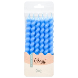 Свечи Зефирная серия, Голубой, Макарунс, 0,8*7,5 + 2,5 см, 6 шт. с держат.