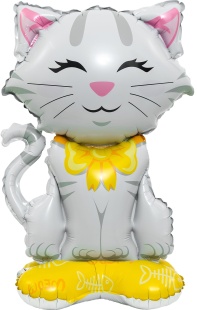 Шар 3D (24''/61 см) Фигура на подставке, Кошечка с бантиком, Белый, 1 шт. в уп.