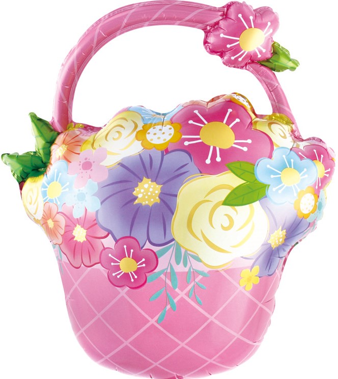 Шар (27''/69 см) Фигура, Цветочная корзинка, Розовый, 1 шт. в уп.