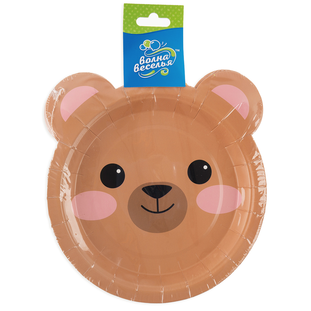 Тарелки (7''/18 см) Объемные Ушки, Мишка, 6 шт.