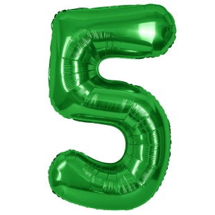 Шар (40''/102 см) Цифра, 5, Зеленый, Металлик, 1 шт. в уп.