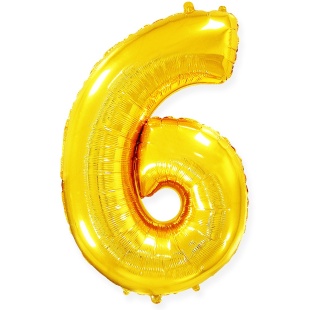 Шар (40''/102 см) Цифра, 6, Золото, 1 шт. в уп.