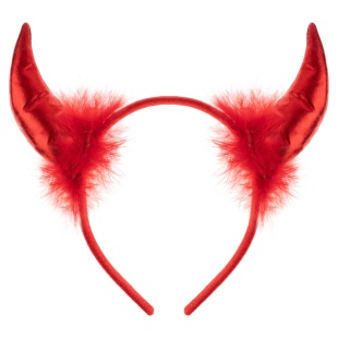Ободок, Рожки Чертенка, пушистые, Красный, Металлик, 1 шт. 