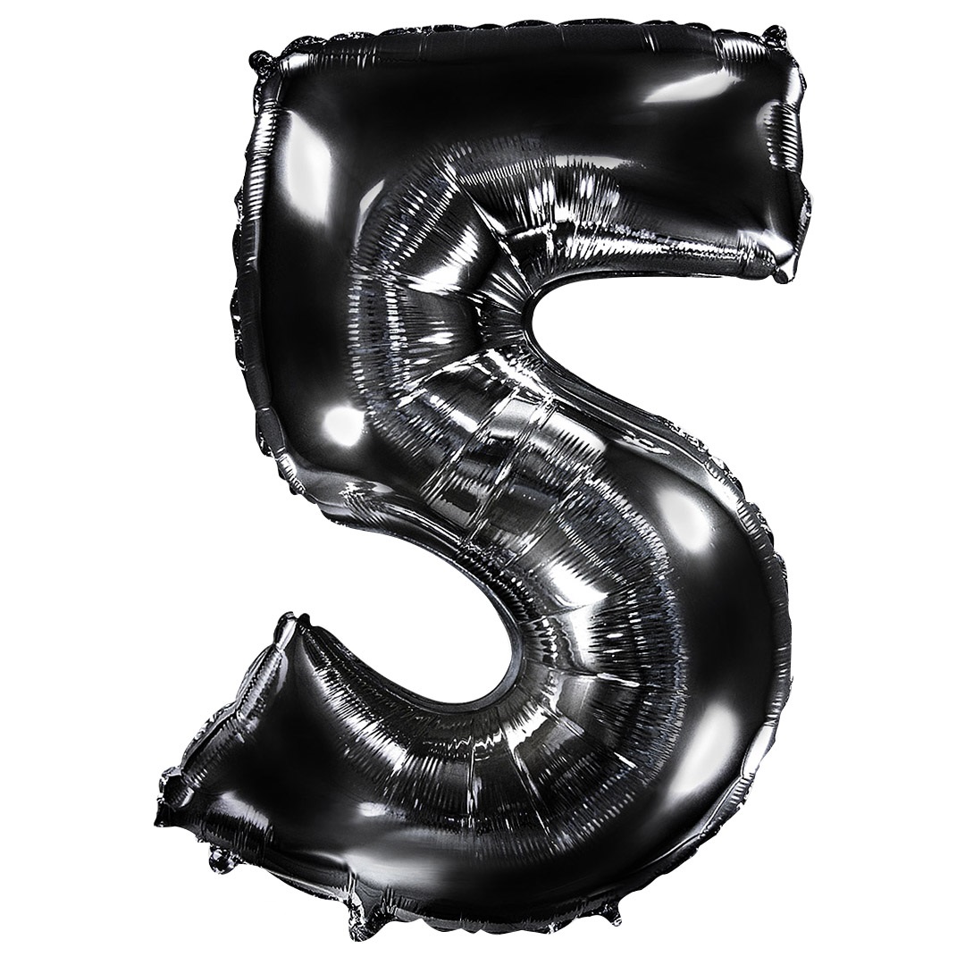 Шар (40''/102 см) Цифра, 5, Черный, 1 шт. в уп.