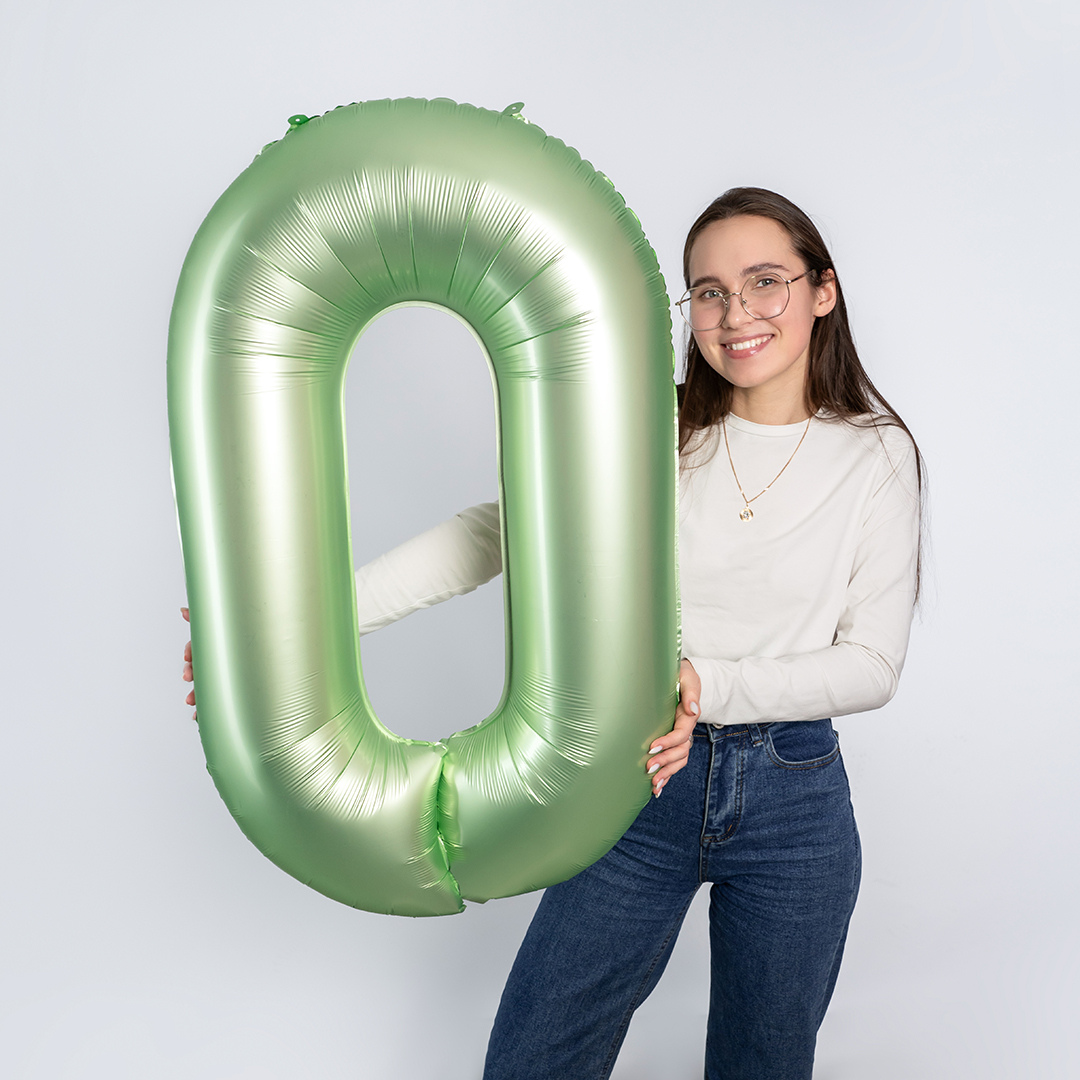 Шар (40''/102 см) Цифра, 0, Авокадо, Сатин, 1 шт. в уп.