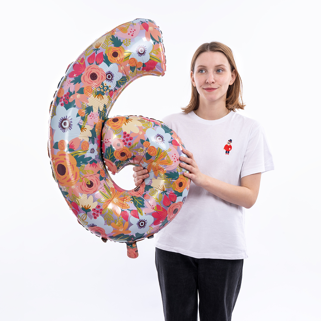 Шар (34''/86 см) Цифра, 6 Цветочный вальс, 1 шт. в уп.