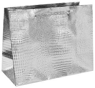 Пакет подарочный, 210гр, Кожа крокодила, Серебро, Металлик, 18*23*10 см, 1 шт.