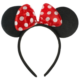 Ободок Мышка с красным бантиком, крупный белый горох, Черный, 1 шт. 