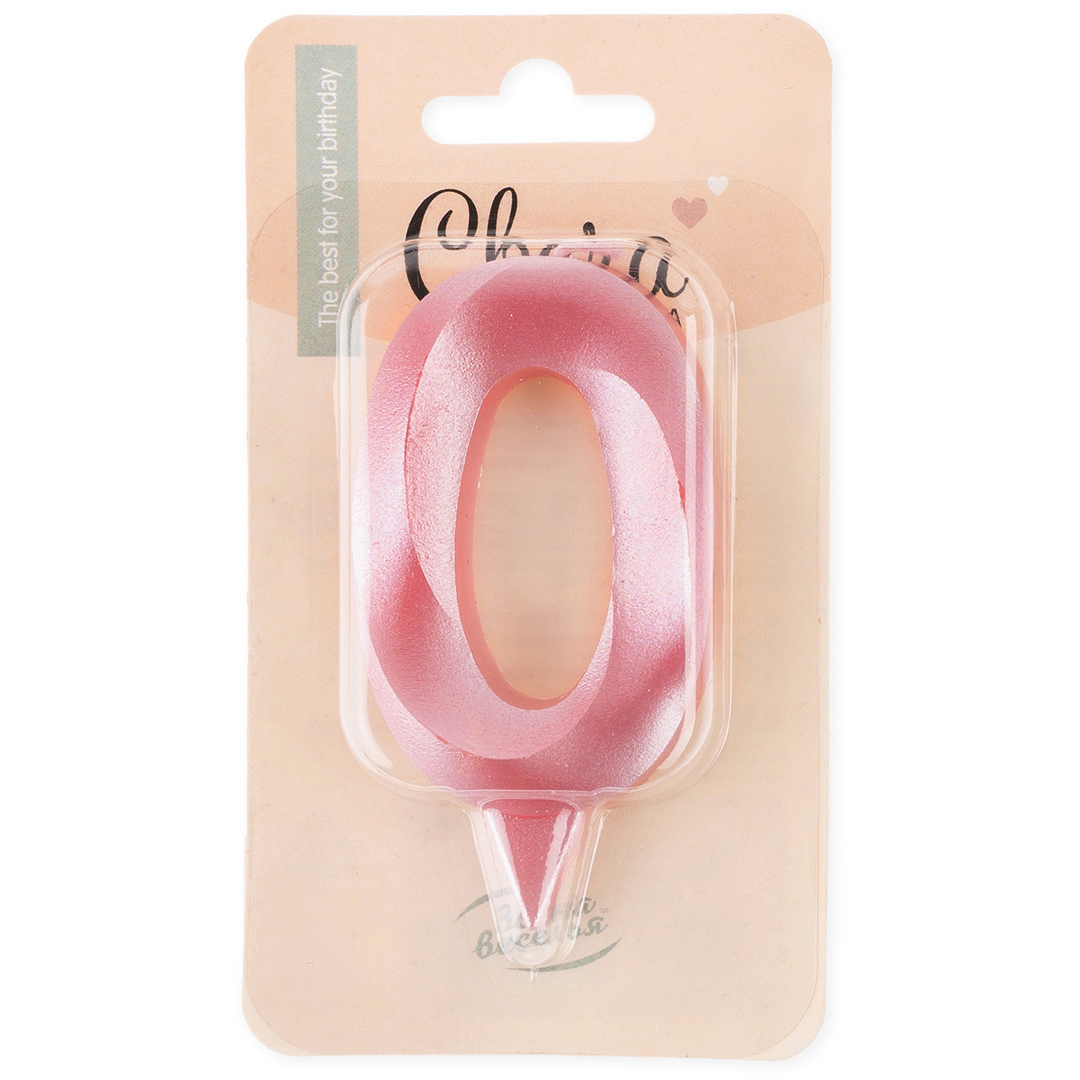 Свеча Цифра, 0 Грани, Розовый, 7 см, 1 шт.